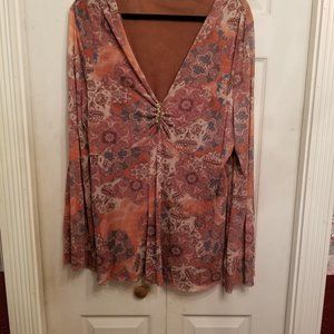 V-neck bell sleeve empire waist top